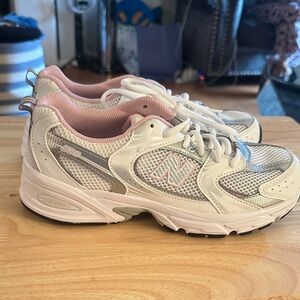 New Balance Big Kids Cream and Pink Athletic Sneakers
